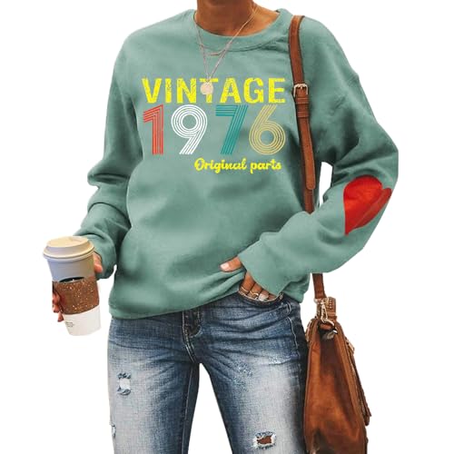 MLZHAN Sudadera retro vintage de 1976 para mujer, regalo de 50 cumpleaños, manga larga con corazón...