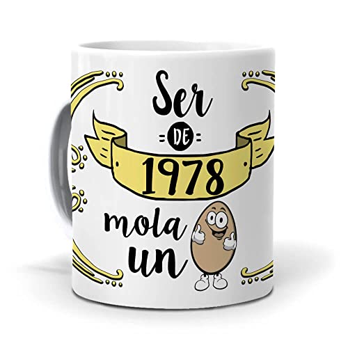 mundohuevo Taza Única de Años | Ser de 1978 Mola un Huevo | Taza para Regalar de Café y Té...