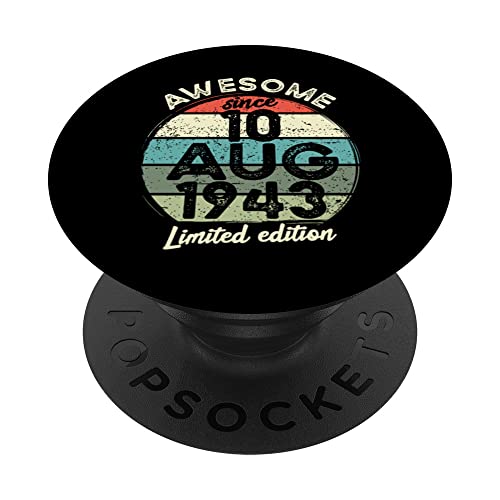 Camiseta de cumpleaños de 80 años, 10 de agosto de 1943, 80 cumpleaños PopSockets PopGrip...