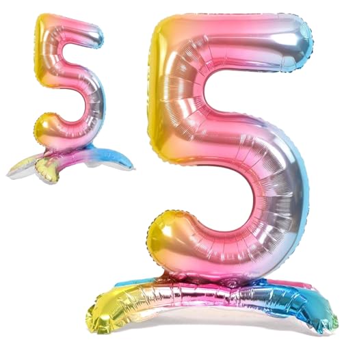 Globo 5° Cumpleaños Número 5 Pastel Multicolor de Pie Gigante, Globo XXL de 82cm. Decoración...