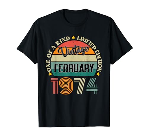 50 Años Vintage Febrero 1974 50 Cumpleaños Retro Camiseta