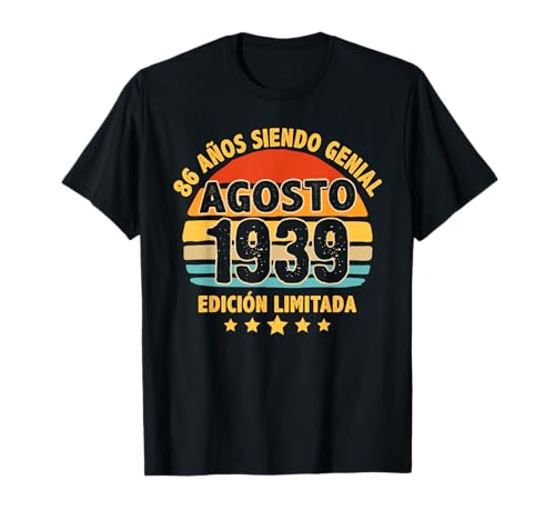 Agosto 1939 86 Años Hombre Cumpleaños Regalo Agosto 1939 Camiseta
