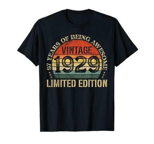Vintage 1929 Edición Limitada 97 Cumpleaños 97 Años Camiseta