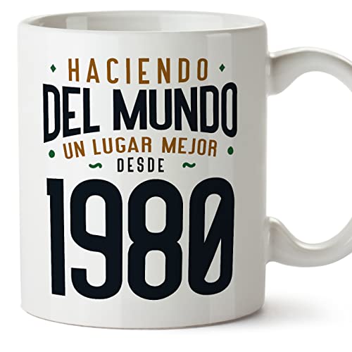 MUGFFINS Tazas 1980 Cumpleaños - En Español - Haciendo del Mundo un Lugar Mejor - 11 oz / 330 ml - Regalo original y divertido