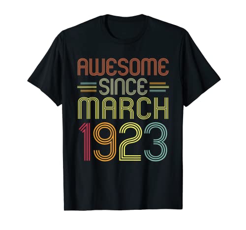 Regalos de 99 cumpleaños impresionantes desde marzo de 1923 99 años Camiseta
