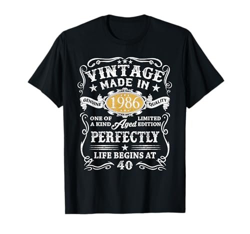 Vintage 1986 40 Años Cumpleaños Hombre Regalo Made In 1986 Camiseta
