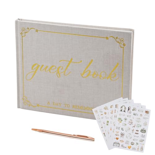 Libro de Visitas de Boda, Libro Firmas de Lino, 100 Páginas Vintage Personalizado Guest Book álbum...
