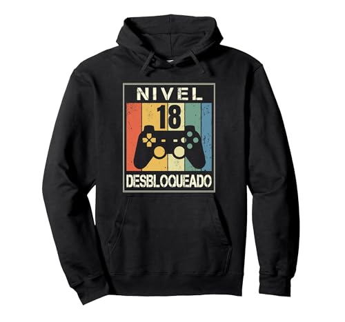 Nivel 18 Desbloqueado Gamer 18 Años 2004 Divertido Chico Sudadera con Capucha, Unisex para adultos,...