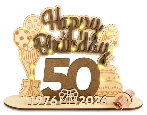 ARTREE Regalo de cumpleaños, 50 regalos de dinero, placa de madera, libro de visitas, regalo de...