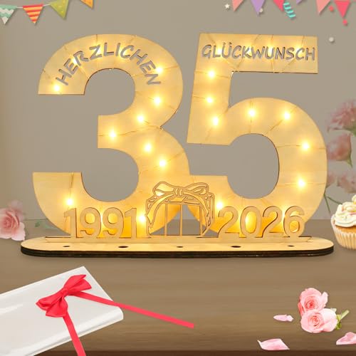 Seutgjie Deko 35 Geburtstag Frauen Männer 1991-2026 Geldgeschenk mit LED Lichterkette Fliege und...