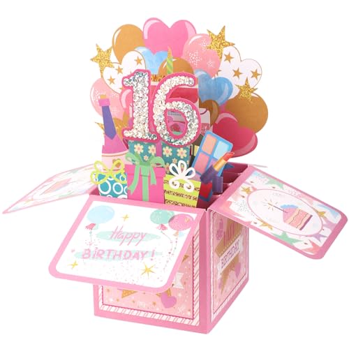 Gosknor Tarjeta Emergente de Feliz Cumpleaños Número 16, Tarjetas Emergentes 3D Brillantes con...