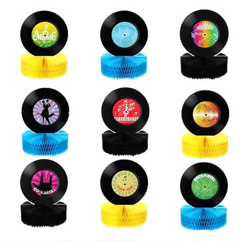 Kotkiddy 9 Piezas de decoración de Mesa de Discos de Panal Estilo años 50, decoración de Fiesta...