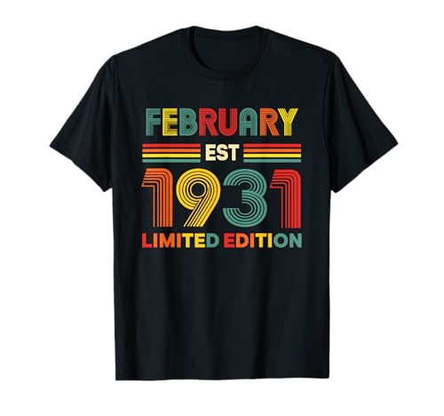Febrero EST 1931 Cumpleaños Edición Limitada 95-Year-Old 95th Camiseta