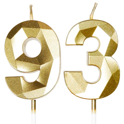 Yiran Velas de cumpleaños número 93, velas doradas con el número 93, decoraciones para tartas...