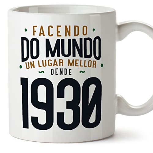 MUGFFINS Tazas 1930 Cumpleaños - En Gallego - Facendo do Mundo un Lugar Mellor - 11 oz / 330 ml -...