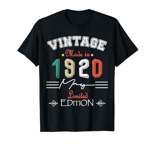 Nacido En Mayo 1920 Vintage Feliz Cumpleaños 104 años Camiseta