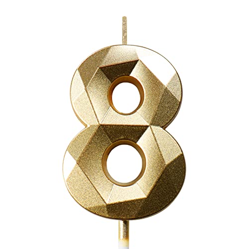 Velas Cumpleaños Vela 8 años Fiestas Velas de Cumpleaños Números 0-9 Vela Cumpleaños Dorada...