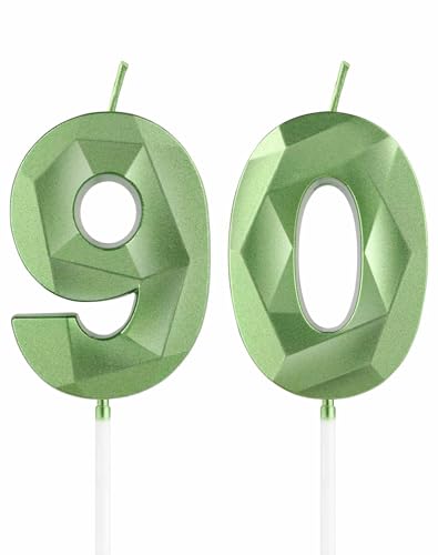 Velas verdes de 90 cumpleaños, velas verdes 3D con número 90 para pasteles, decoraciones de...
