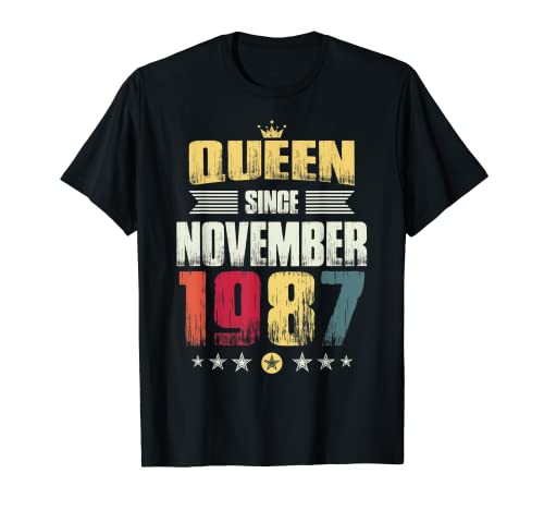Regalo de fiesta de cumpleaños 32 mujeres, reina desde noviembre de 1987 Camiseta