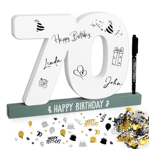 BOFUNX Libro de Visitas para Cumpleaños 70 Años Tarjeta Felicitación de Madera+Confeti de...