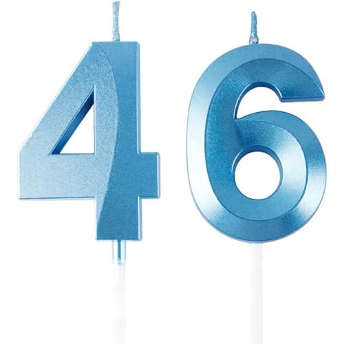 Velas de cumpleaños con números 46/64, velas azules de cumpleaños, velas en forma de números,...