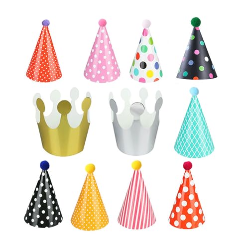 FuzlPnag 11 pcs sombreros de fiesta de cumpleaños, sombreros de fiesta con cono, DIY sombrero de...