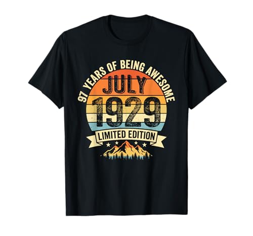 Vintage 97 cumpleaños Decoraciones Hombres 97 años 1929 97 cumpleaños Camiseta