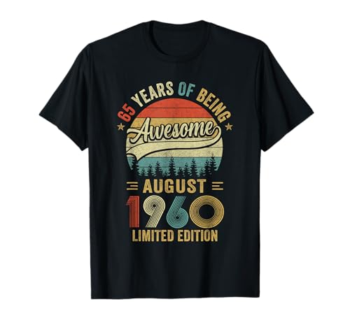 Vintage Agosto 1960 Antiguo 65 Cumpleaños Hombres Mujeres Camiseta