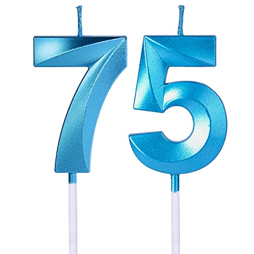 Velas azules para tartas de 75 y 57 cumpleaños, número 75 57 con purpurina para decoración de...