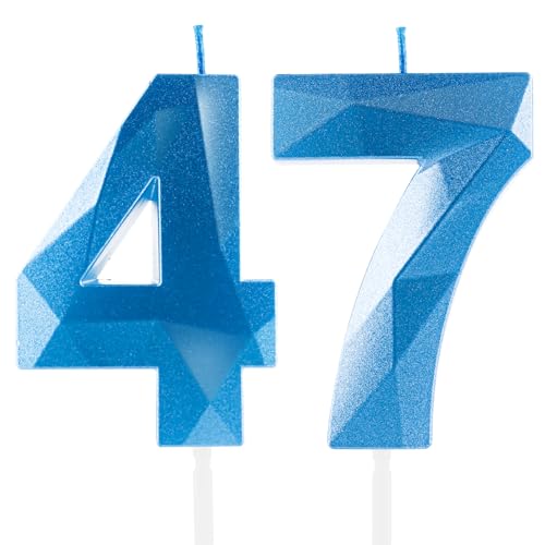 Velas de Cumpleaños 47 Años Azul Real, Decoraciones de Cumpleaños para Mujeres y Hombre, Azul...