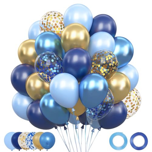 Globos De Cumpleaños Azul Metálico 62 Unidades, Globos Látex Helio De 12 Pulgadas Metálico...