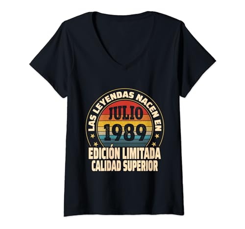 Mujer Edición Limitada Julio 1989 - Cumpleaños 35 Años Camiseta Cuello V