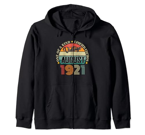 103 Años Vintage Agosto 1921 Cumpleaños 103 Retro Sudadera con Capucha
