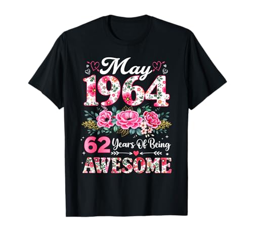 Floral Mayo 1964 62 años 62 cumpleaños Mujeres 62 años Camiseta