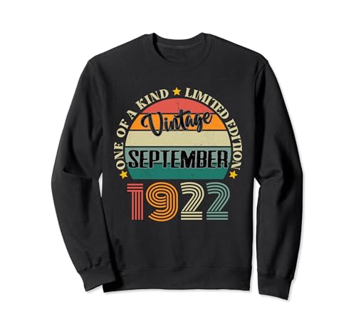 102 Años Vintage Septiembre 1922 Cumpleaños 102 Retro Sudadera