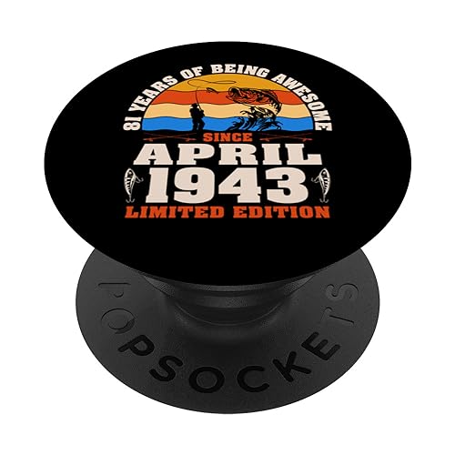 Vintage abril 1943 - 81 años amante de la pesca 81 cumpleaños PopSockets PopGrip Intercambiable