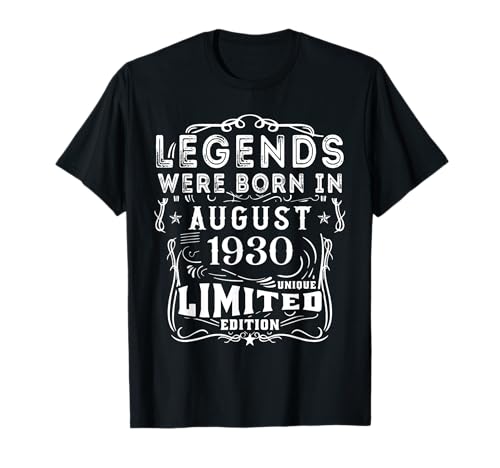 Cumpleaños Agosto 1930 Edición Limitada Regalo Legend Camiseta