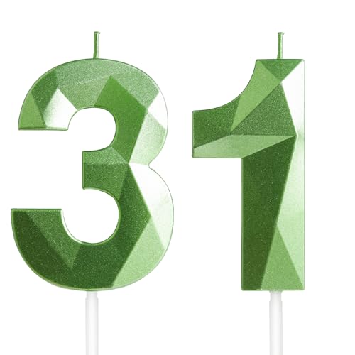 Velas de Cumpleaños 31 Años Verde, Decoraciones para Hombres y Mujeres, Número 31 3D para Tarta,...