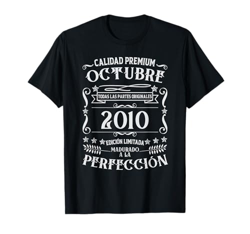 15 cumpleaños Nacido en Octubre de 2010 Vintage 15 años Camiseta