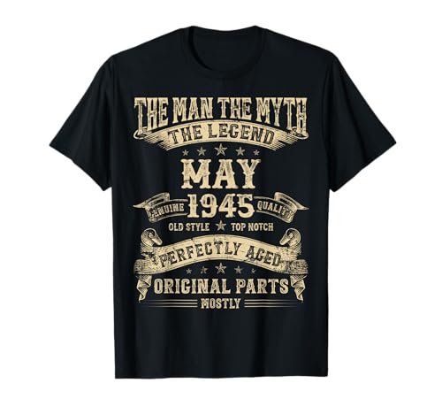 Regalos de 80 cumpleaños para hombres, mitología de mayo de 1945 Camiseta