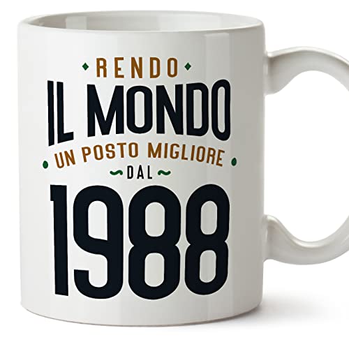MUGFFINS Tazas 1988 Cumpleaños - En Italiano - Rendo il Mondo un Posto Migliore - 11 oz / 330 ml -...