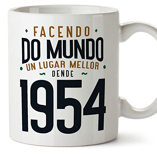 MUGFFINS Tazas 1954 Cumpleaños - En Gallego - Facendo do Mundo un Lugar Mellor - 11 oz / 330 ml -...