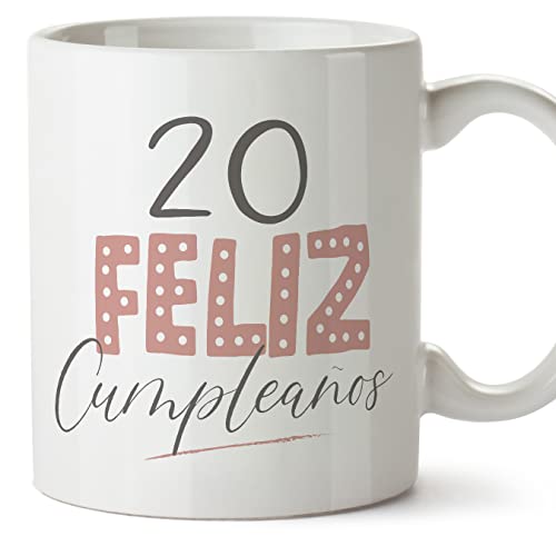 MUGFFINS Tazas 20 Cumpleaños - En Español - ¡Feliz Cumpleaños! Rosa - 11 oz / 330 ml - Regalo original y divertido
