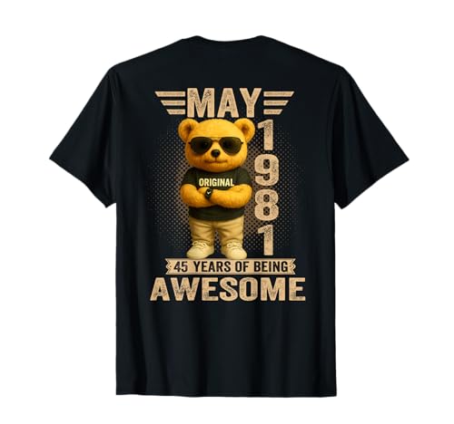 (En la Parte Trasera) 45 años Mayo 1981 Oso de Peluche 45 cumpleaños Mujer Camiseta