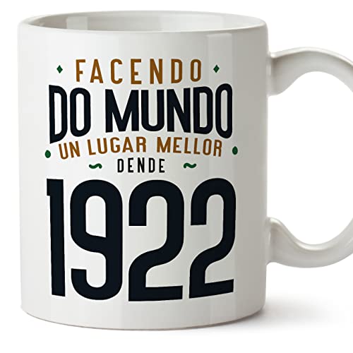 MUGFFINS Tazas 1922 Cumpleaños - En Gallego - Facendo do Mundo un Lugar Mellor - 11 oz / 330 ml -...