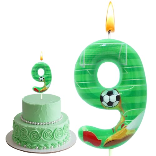 Velas de Cumpleaños de Fútbol, 3D Fútbol Verde Vela, Decorar de de Pastel, Regalos Para Niños,...