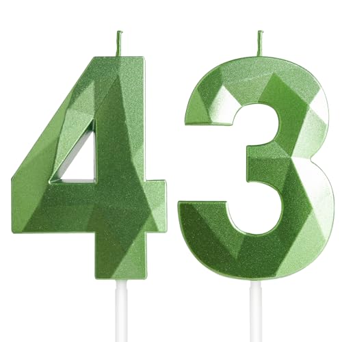 Velas de Cumpleaños 43 Años Verde, Decoraciones para Hombres y Mujeres, Número 43 3D para Tarta,...