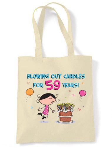 Soplando las velas para 59 años 59th cumpleaños Tote/Bolso de hombro Crema (Unbleached Cotton)