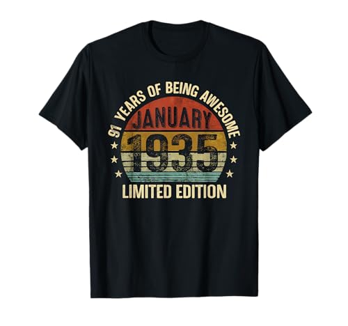 Cumpleaños de enero EST 1935 Edición Limitada Vintage 91 Camiseta
