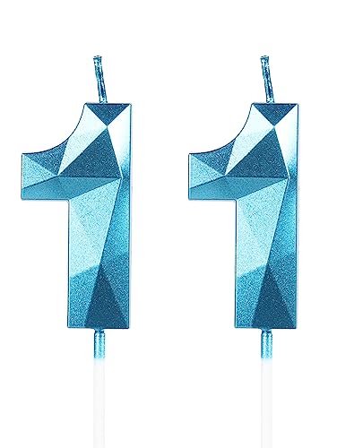 Vela de Cumpleaños 3D Número 11 - Azul - Decoración para Tartas, Fiestas y Celebraciones